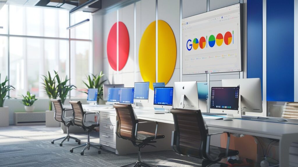 Moderne Grafikdesigner arbeiten im Google Studio an einem kreativen Projekt