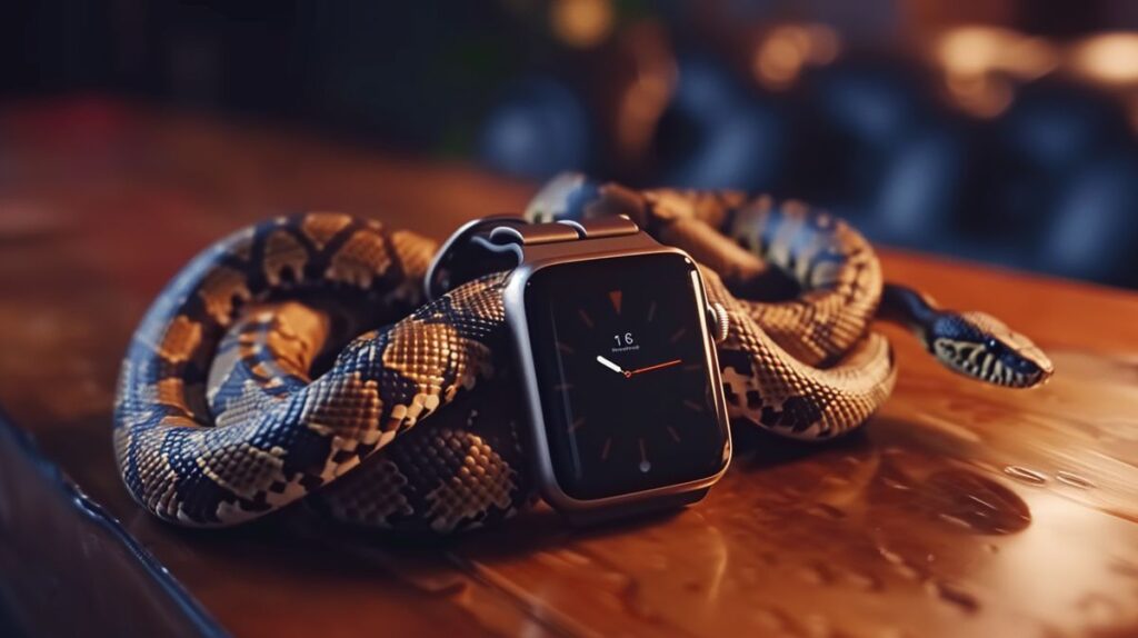 Apple Watch Schlange des Todes auf stilvollem Hintergrund