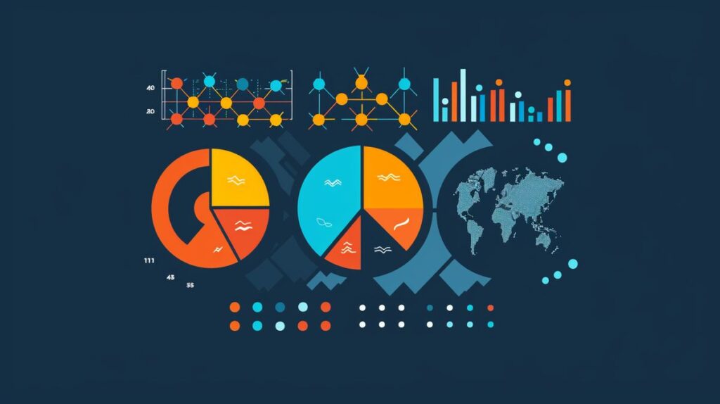 Illustration verschiedener Arten von Daten, einschließlich statistischer Grafiken und Diagramme