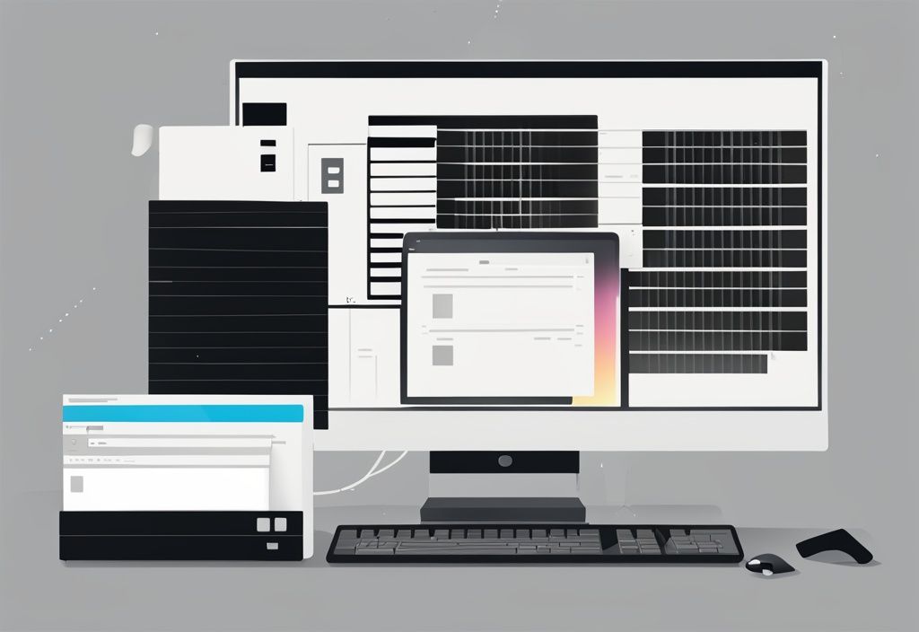 Moderne digitale Malerei mit schwarzem Farbschema, Computerbildschirm zeigt Dateiexplorer mit mehreren hervorgehobenen leeren Ordnern und einem Cursor über der "Löschen"-Schaltfläche, leere Ordner löschen