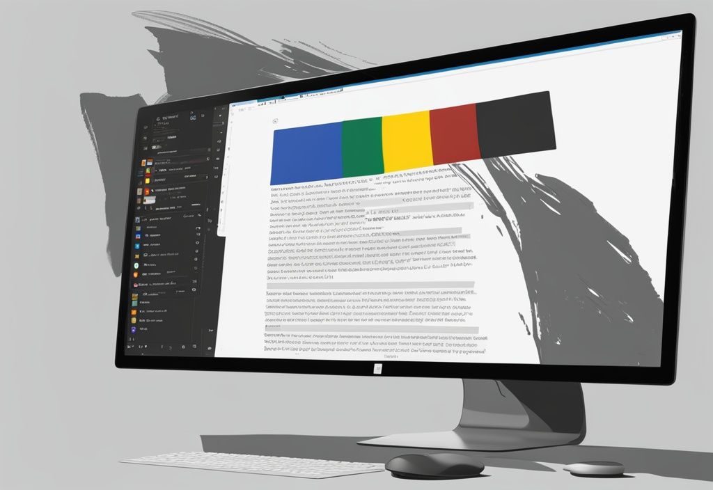 Moderne digitale Malerei mit schwarzem Farbthema, zeigt einen Computerbildschirm mit Microsoft Edge-Browser und geöffneter edge://flags-Seite, die eine Liste experimenteller Funktionen anzeigt.