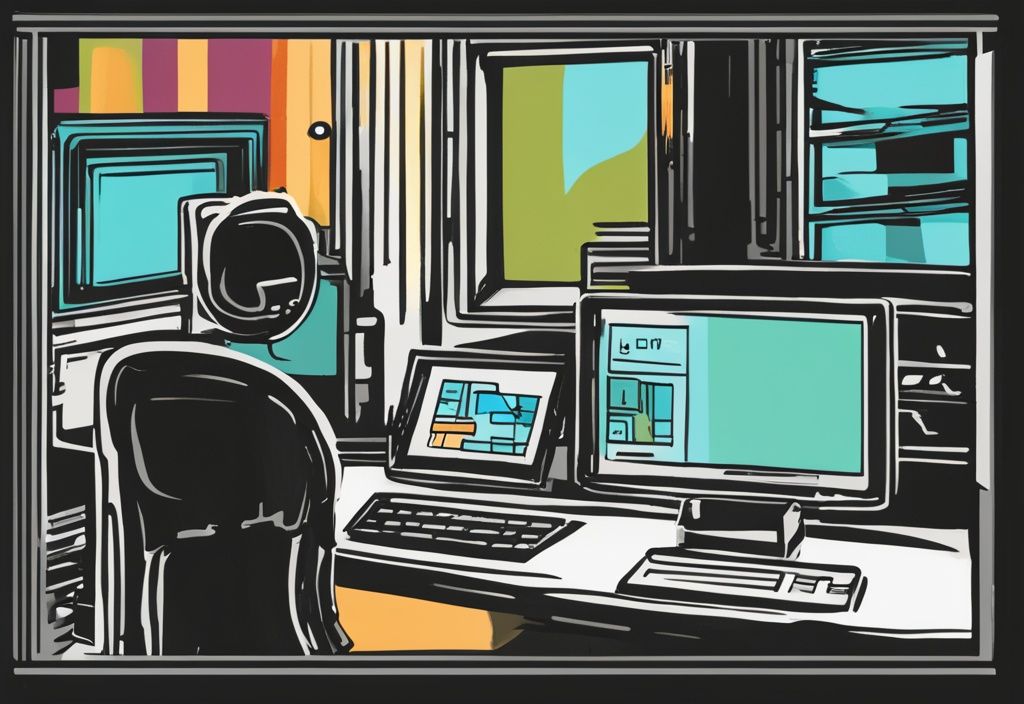 Moderne digitale Illustration mit schwarzem Farbschema, Computerbildschirm zeigt Autostart-Registrierungsbereich eines Windows-Betriebssystems, Cursor schwebt über einem bestimmten Eintrag.