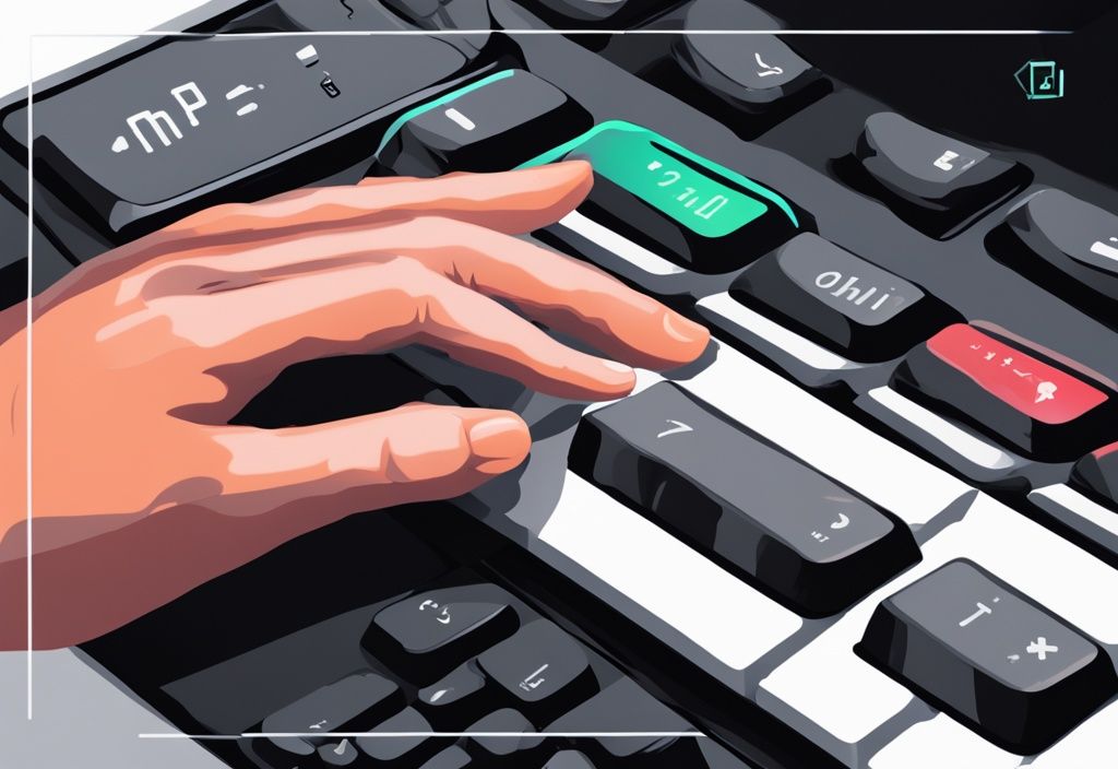 Hand drückt Tastenkombination auf Windows 11 Tastatur, Energiesparmodus-Symbol auf Bildschirm hervorgehoben, moderne digitale Illustration, Hauptfarbe Schwarz.