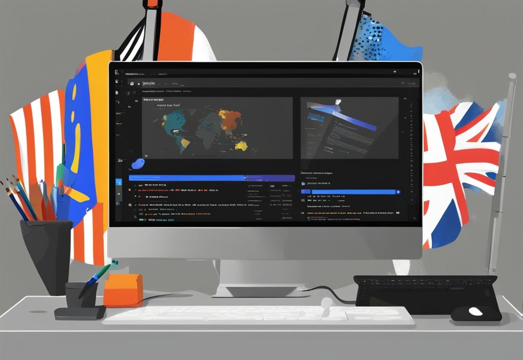 Moderne digitale Malerei mit schwarzem Farbschema, zeigt einen Computerbildschirm mit Microsoft Edge-Browser und geöffneter edge://flags Seite mit experimentellen Funktionen.