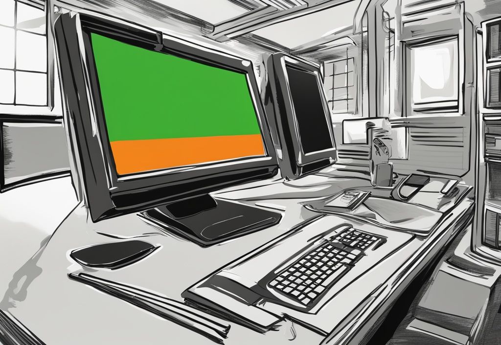 Moderne digitale Illustration mit schwarzem Farbschema, die den Windows XP-Setup-Prozess auf einem Computerbildschirm zeigt, was auf das Windows XP neu installieren hinweist.