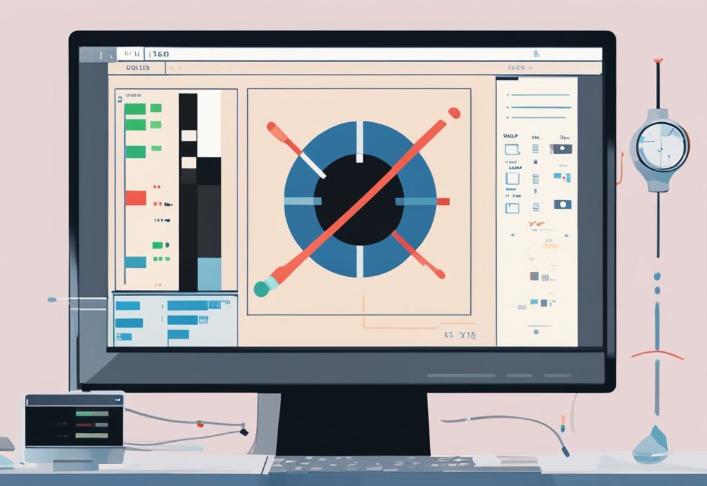 Nahaufnahme eines Computerbildschirms mit der OneUp Software-Oberfläche, die erfolgreiche Testergebnisse mit Häkchen anzeigt, modernes digitales Gemälde in Schwarz. OneUp Software Test.