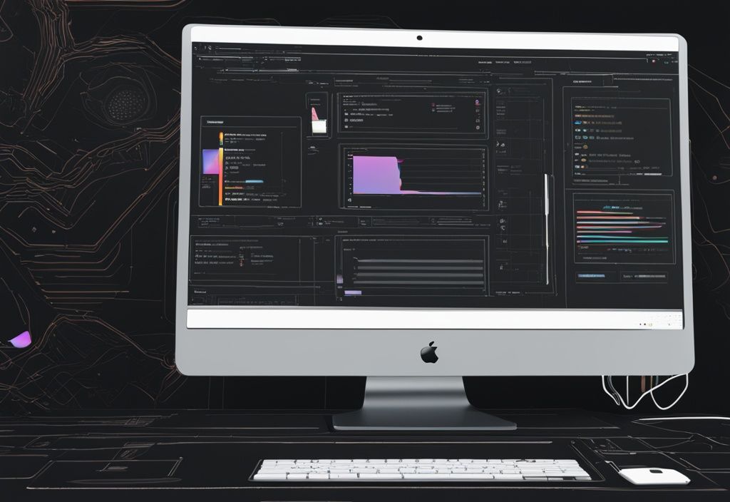 Nahaufnahme eines Computerbildschirms mit Pandle-Software während eines Funktionstests, hervorgehobene Funktionen und Testergebnisse, modernes digitales Gemälde, Hauptfarbthema Schwarz.