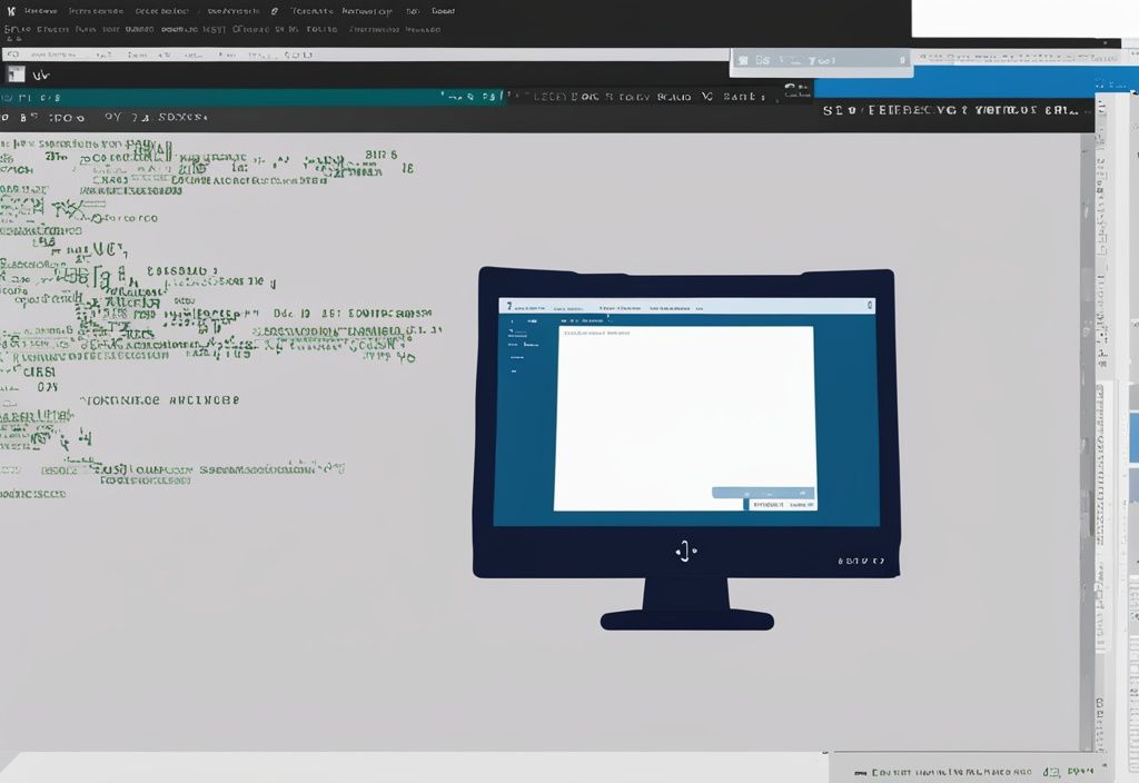 Moderne digitale Malerei mit schwarzem Farbthema, zeigt einen Computerbildschirm mit Powershell-Befehlszeilenschnittstelle und einem laufenden Windows Update-Skript. Keyword: Powershell Windows Update.