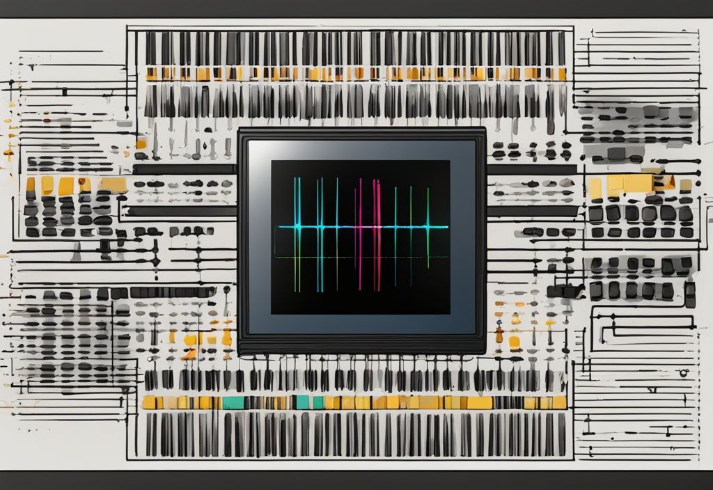 Moderne digitale Malerei mit Schwerpunkt auf Schwarz, zeigt einen Bildschirm mit vereinfachtem Diagramm einer Hash-Funktion, das die Umwandlung von Eingaben in gehashte Ausgaben darstellt; was ist ein Hash.