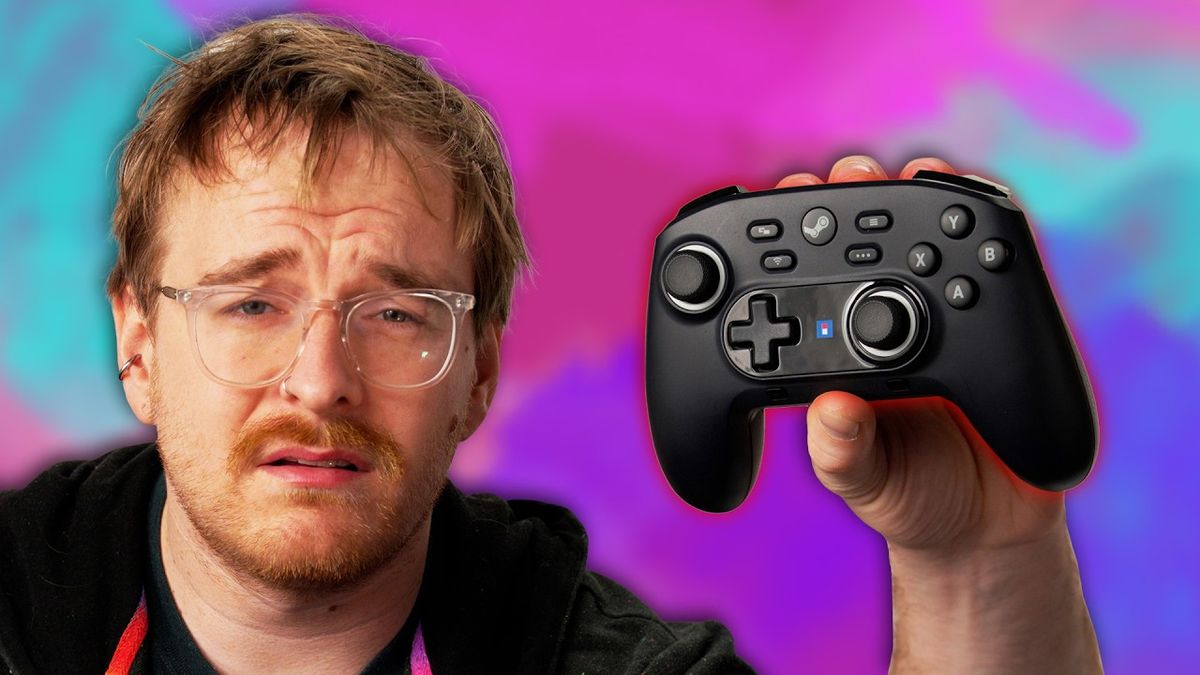 Thumbnail shows a person holding the HORIPAD Steam Controller with a disappointed expression, alongside bold text reading "We waited 10 years for THIS??" against a tech-themed background.