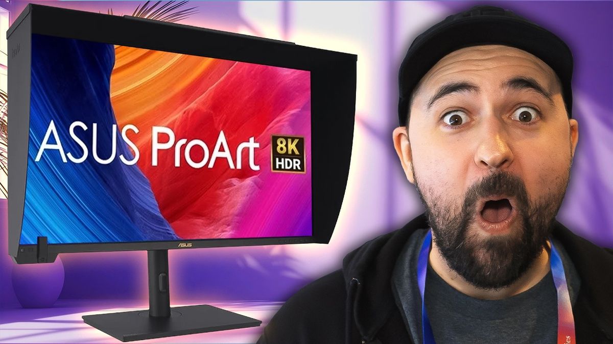 Video thumbnail showing a close-up of an ASUS monitor displaying vibrant, high-resolution graphics, with the text overlay "I've Never Seen Such Pixel Density - ASUS Monitors at CES 2025" from the YouTube channel ShortCircuit.