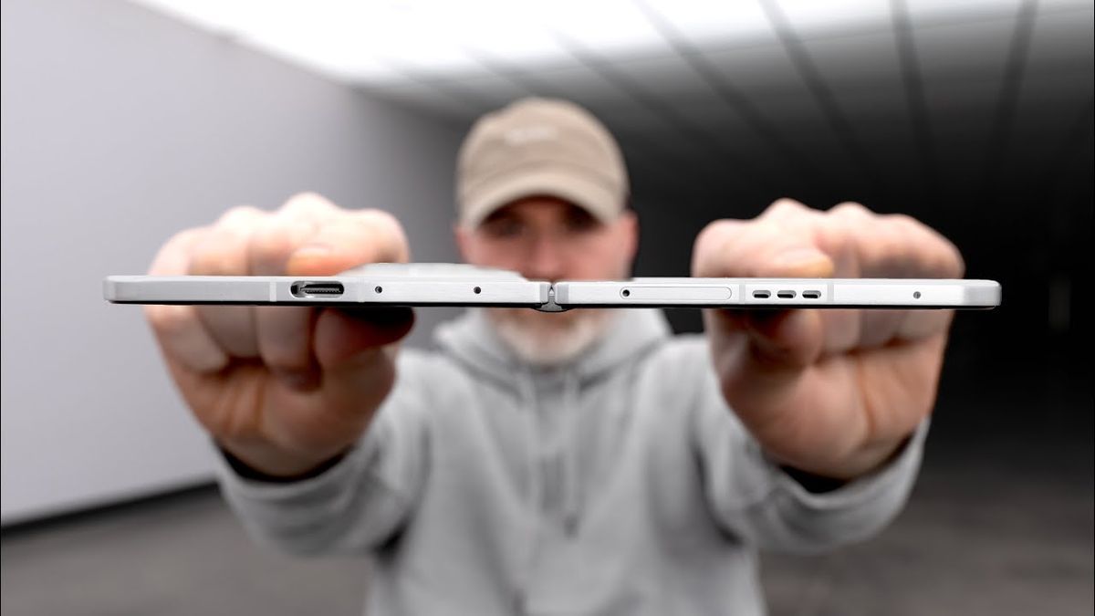 Thumbnail image of a sleek, ultra-thin folding smartphone partially unfolded, displayed against a minimalist background with the Unbox Therapy logo in the corner.