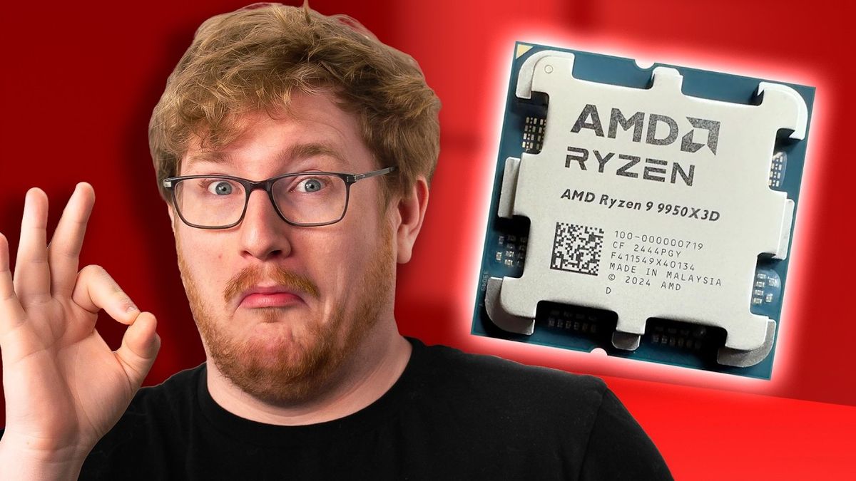 Thumbnail for the video titled "The new 'Best' CPU! - AMD Ryzen 9 9950X3D" from the channel ShortCircuit, featuring an image of the AMD Ryzen 9 9950X3D processor with dynamic graphics and bold text showcasing its features.